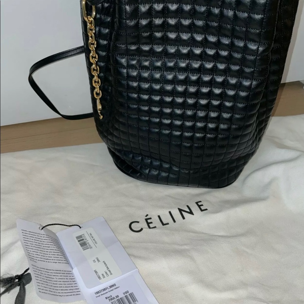 Celine Authentic Small C Charm Bucket Bag Quilted Calfskin Black - Picture 6 of 6